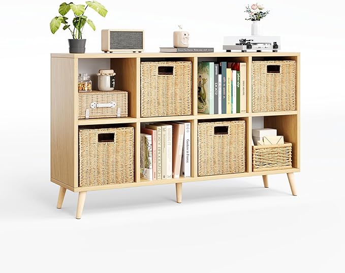 8 Cube Storage Organizer, Mid-Century Modern Wooden Bookcase
