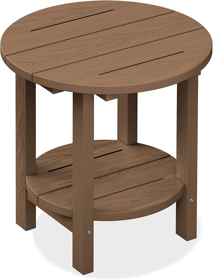 SERWALL Round Adirondack Side Table, 16.5" Double Outdoor Side Table, HDPE