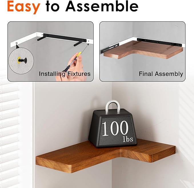 Fixwal Corner Floating Shelves for Wall Mounted Natural Solid Wood 16"x11.4"