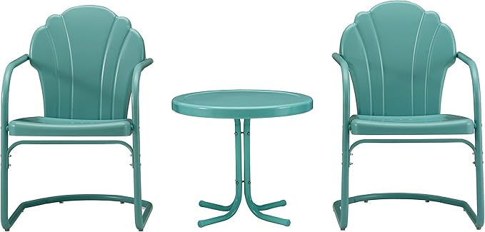 Crosley Furniture Tulip 3-Piece Outdoor Chair and Side Table Set, Retro Metal