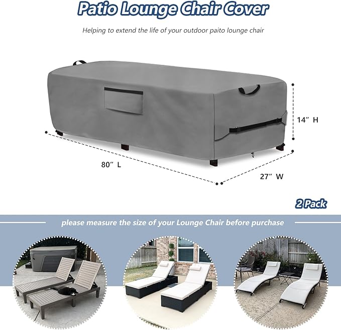 Waterproof Patio Lounge Chair Cover 2 Pack, Heavy Duty 600D Waterproof Outdoor