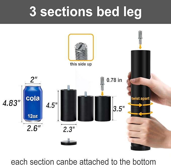 Adjustable Bed Legs for Adjustable Bed Base Frame, Screw in Bed Feet