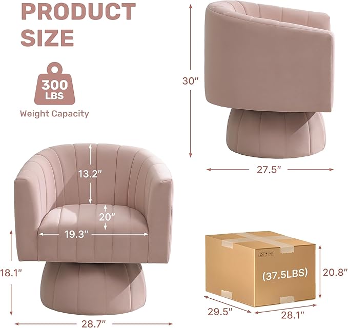 Swivel Accent Barrel Chair, Cute Comfy Small Round 360° Arm Chair. Velvet Sofa