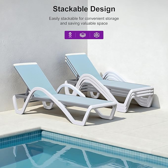 PURPLE LEAF Patio Chaise Lounge Chair Set of 3 Outside Aluminum Plastic