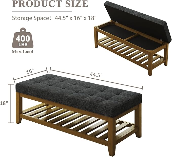 Befurtori Large Rectangular Upholstered Ottoman Bench, Linen Tufted Footrest