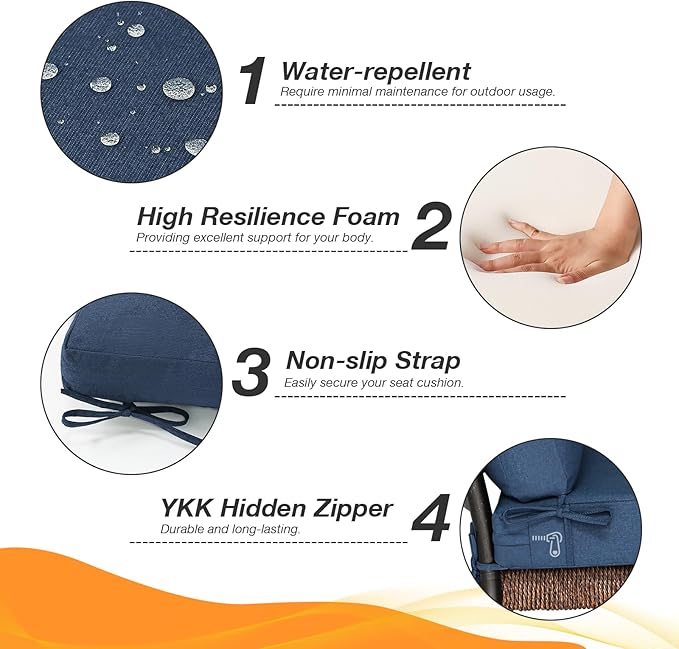 Unimatta Sunbrella Outdoor High Back Chair Cushion Seat Pads, 44 x 21 Inch