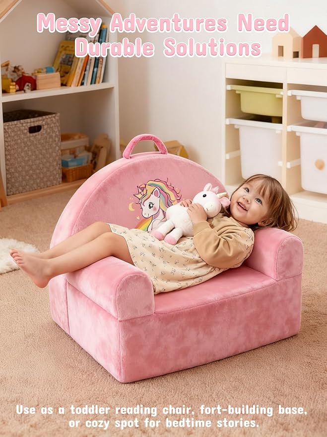 Kids Sofa Chair with Removable Washable Cover & Magic-Tape Backrest Toddler