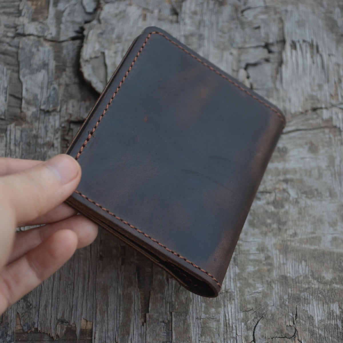 JJNUSA Handmade Distressed Men's Minimalist Leather Wallet Card Holder Wallets for Gifts style2 Darkbrown