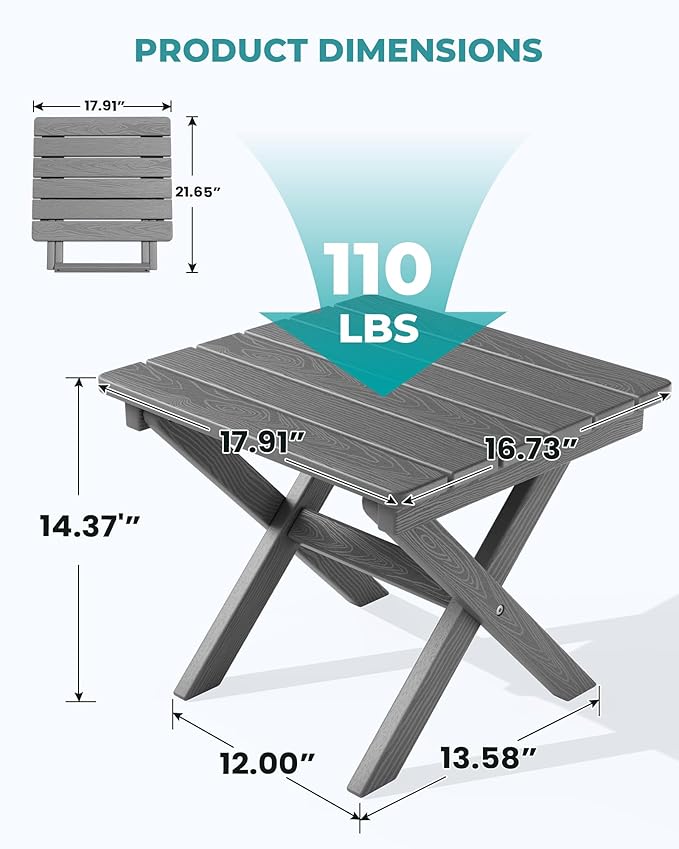 SERWALL Folding Outdoor Side Table Set of 2, Portable Adirondack Side Table
