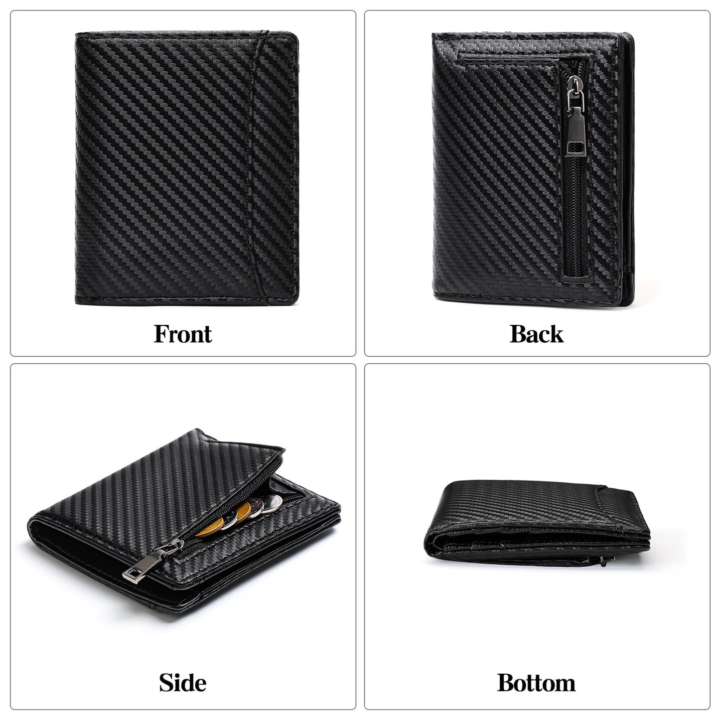 GAEKEAO Mens Wallet Slim Bifold RFID Blocking Thin Credit Card Holder Genuine Leather Minimalist Front Pocket Wallets for Men with Zipper Coin Pocket