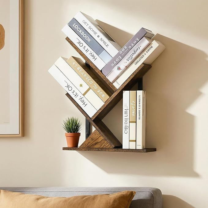 3-Tier Tree Book Shelves for Wall, Small Wall Mounted Shelves, Unique Hanging