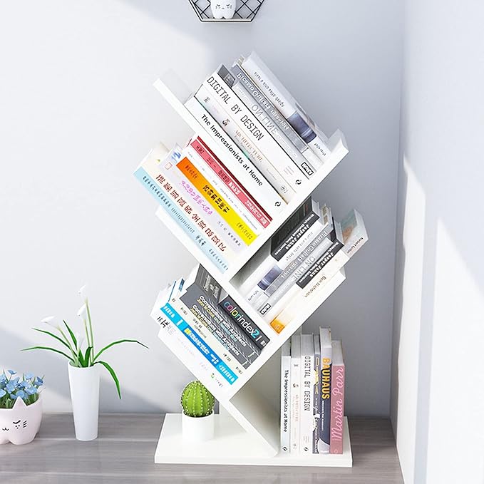 Godferyxin Small Bookcase for Desk Decor, 5-Tier White Wood Small Bookshelf –