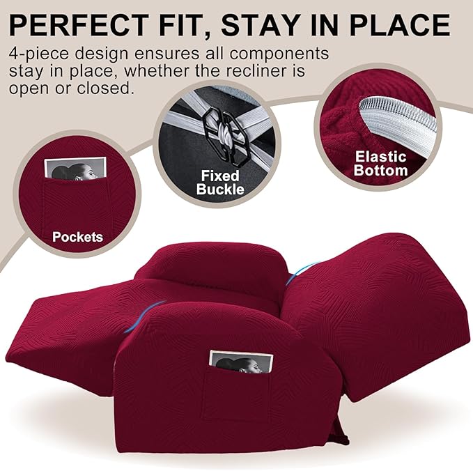 Recliner Chair Covers, 4-Piece Stretch Geometric Strokes Jacquard Reclining