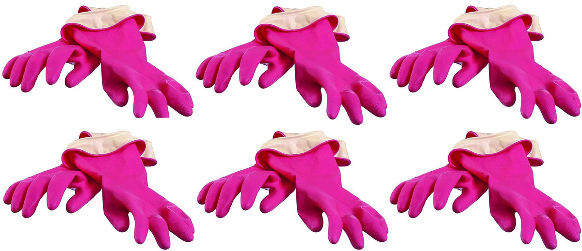 Casabella Premium Waterblock Cleaning Gloves - 6 Pair (12 Gloves) Pink - (Medium)