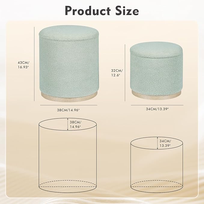 PINPLUS Round Ottoman with Storage Set of 2, Storage Ottoman with Tray