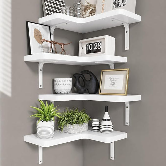 Venusmiles Corner Floating Shelves Set of 4, Wall Mounted L-Shaped Storage