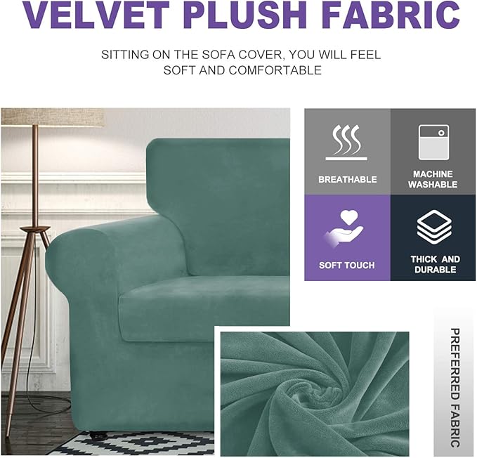 ZNSAYOTX Oversized Velvet Couch Cover 4 Piece Stretch Sofa Covers