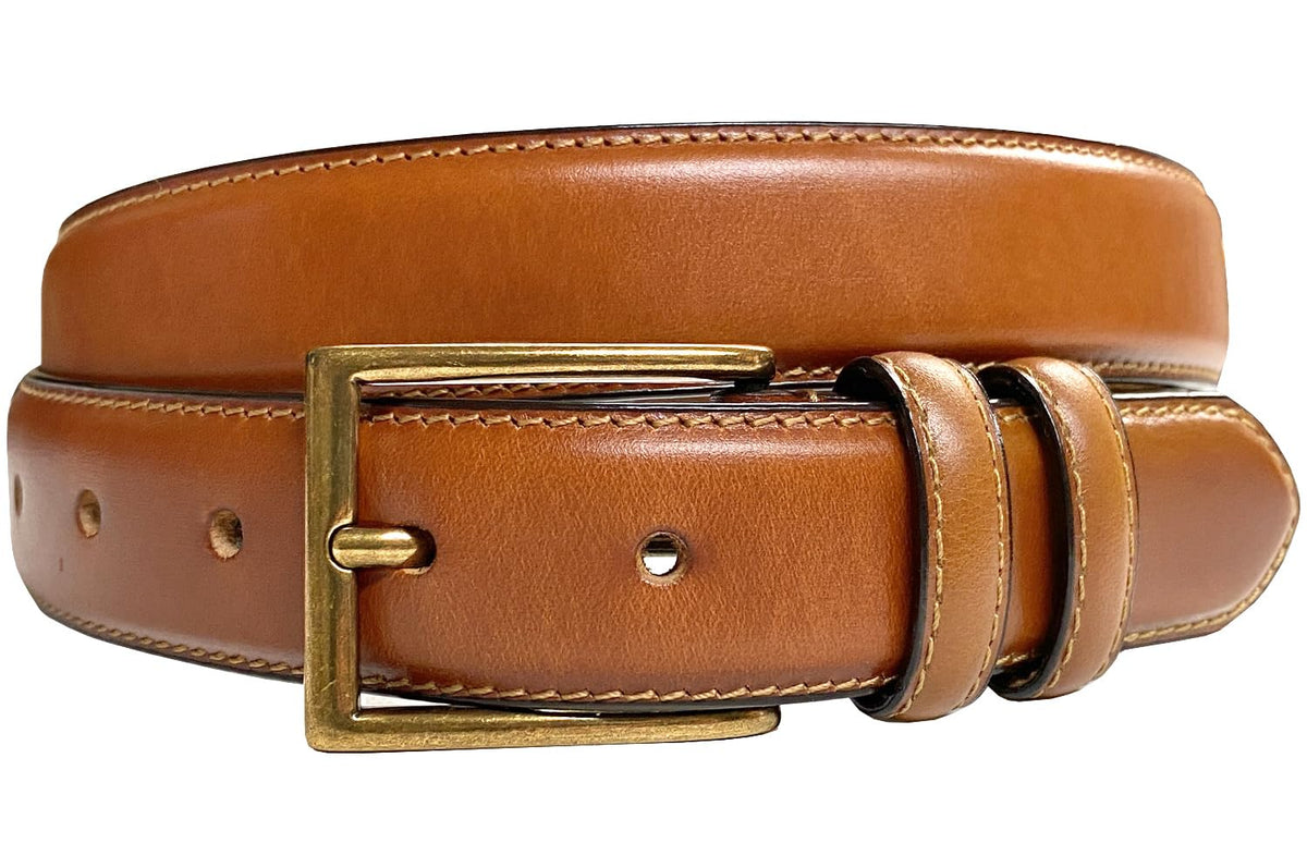 HJ-10 Men's Oil-Tanned Genuine Leather Dress Classic Belt 1-1/8"(30mm) Wide (Tan, 36.)