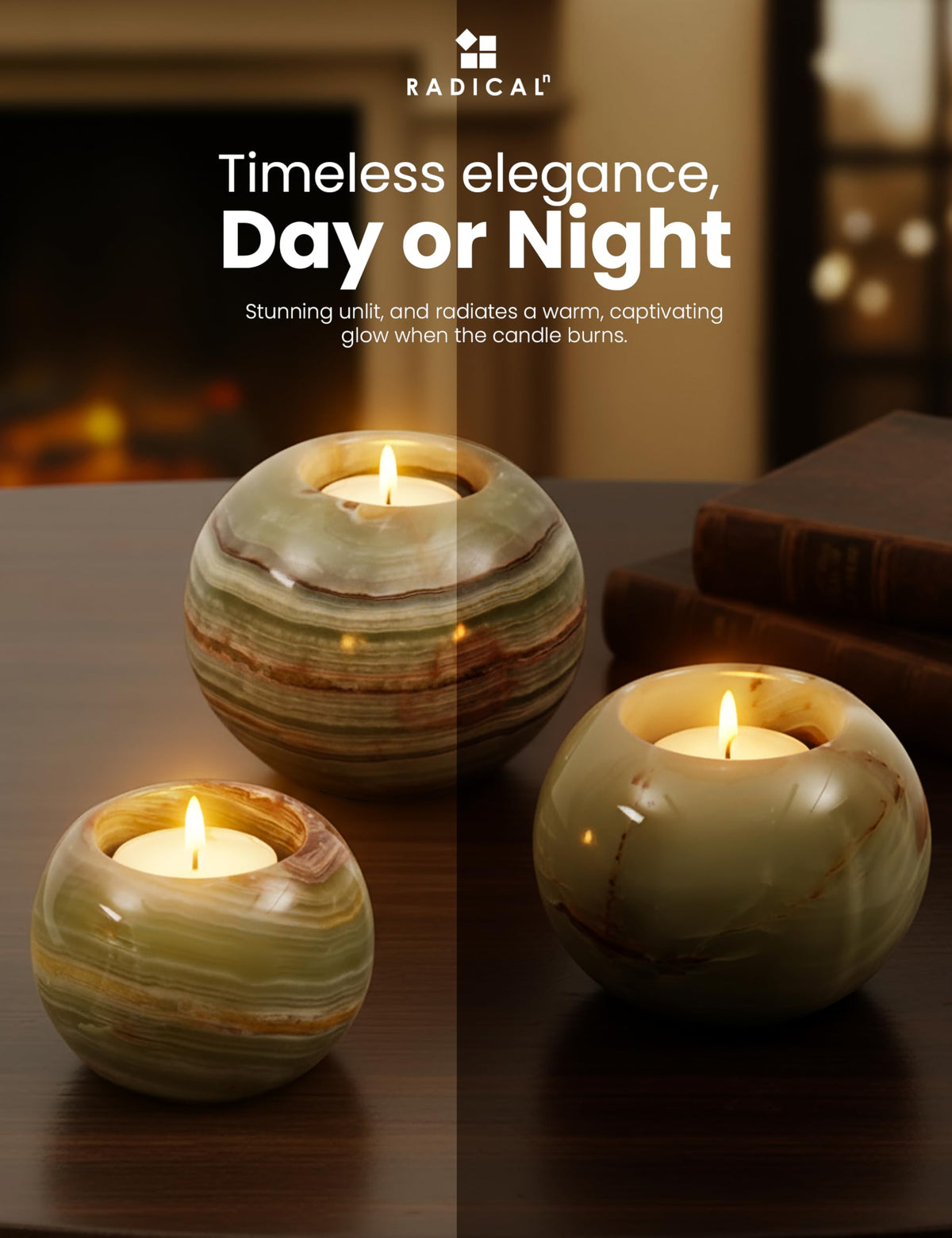 Radicaln Marble Tealight Candle Holder 4" Inch Green Onyx Handmade Set of 3 Mini Candle Holders for Dining & Entryway Table, Decorative Votive Candle & Marble Taper Holder for Home Decor