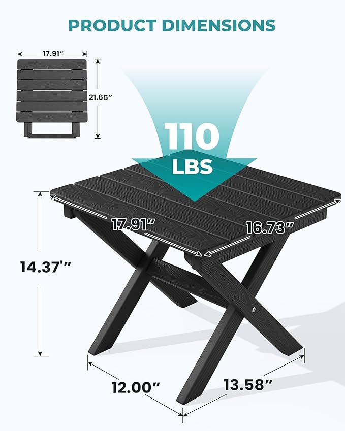 SERWALL Folding Outdoor Side Table Set of 2, Portable Adirondack Side Table