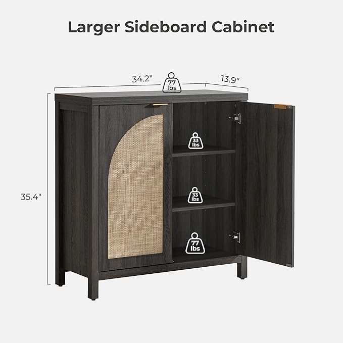 SICOTAS 102"W Rattan Sideboard Buffet Cabinet Set of 3, Modern Credenza Storage