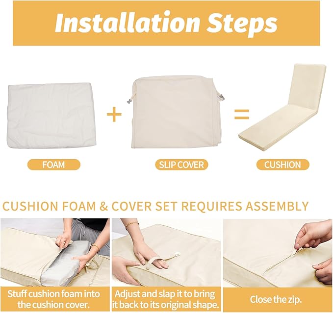Outdoor Chaise Lounge Cushions for Patio, Lounge Chair Cushions, Waterproof