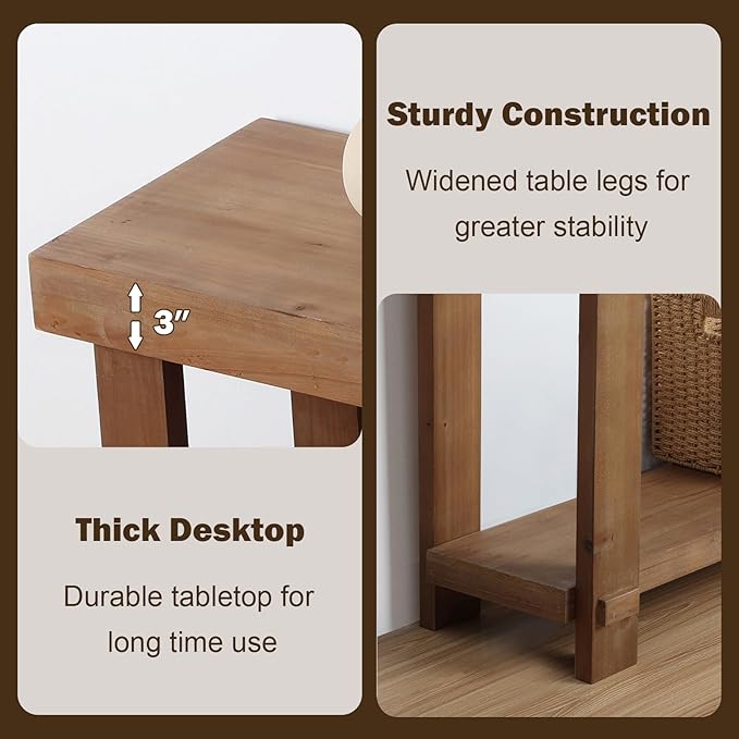 Solid Wood Console Table, 55.1" Long Farmhouse Entryway Tables Thickened