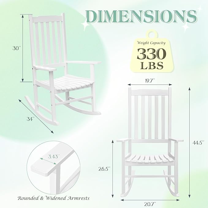 Flamaker Outdoor Rocking Chair Oversized Wooden Patio Chairs