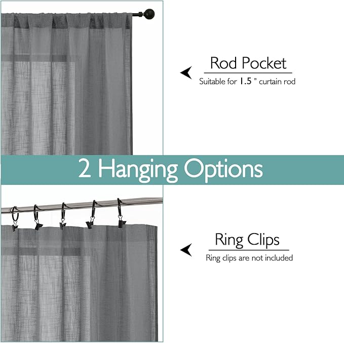 Chyhomenyc Charcoal Grey Semi Sheer Curtains 36 Inch Length, Light Filtering