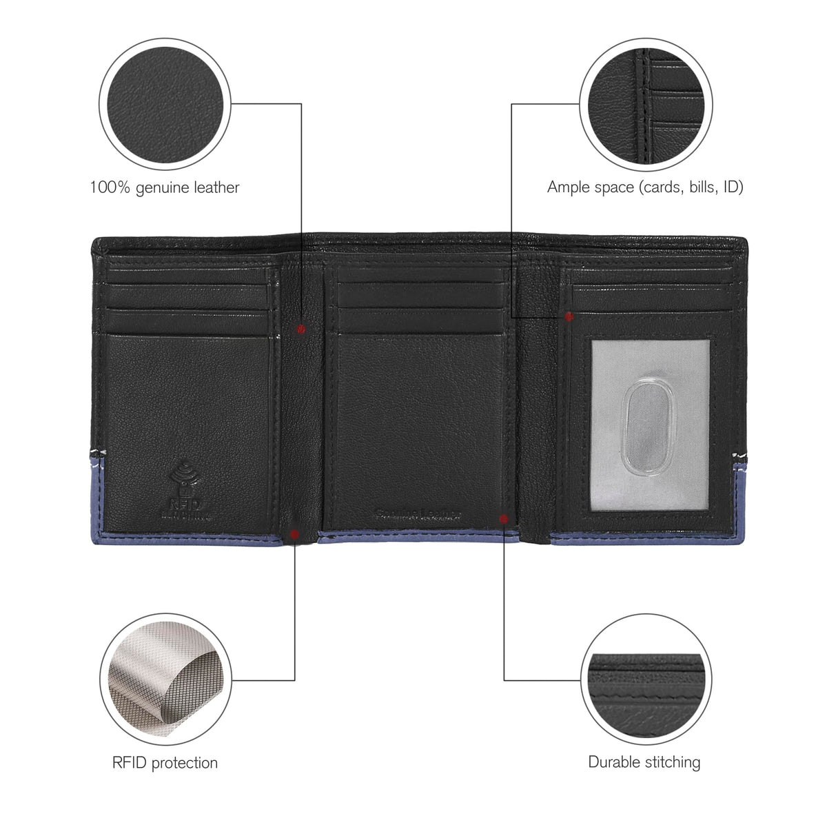 ESTALON Real Leather Trifold Wallet For Men-RFID Slim Tri Fold Wallets Minimalist 3 fold Credit Card Holder ID Window (Charcoal/Patriot)