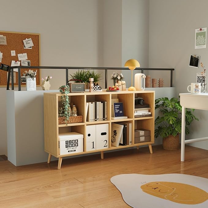 8 Cube Storage Organizer, Mid-Century Modern Wooden Bookcase