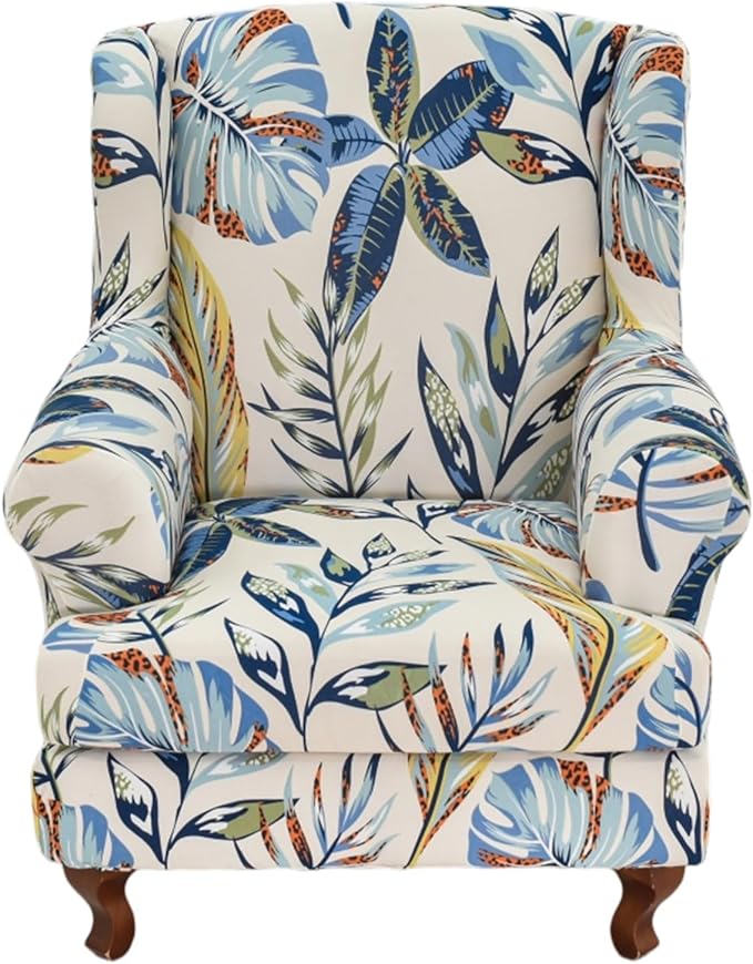 HAOYONG Wing Chair Slipcovers Stretch Wingback Chair Covers Printed 2 Pieces