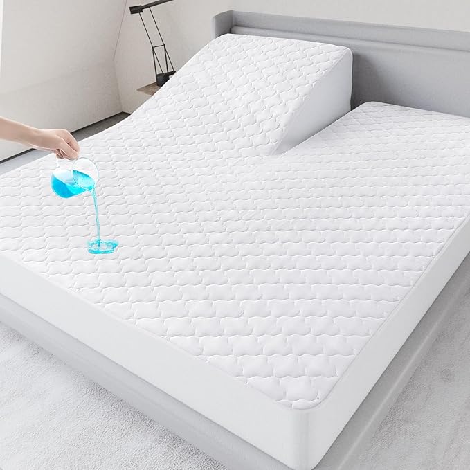 Split Top King Mattress Pad Waterproof Protector, Quilted Mattress Cover Fitted