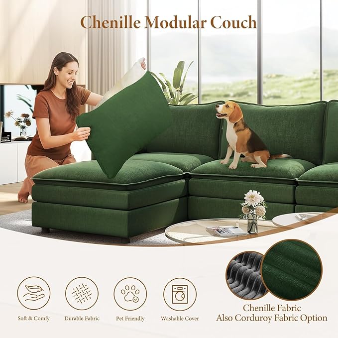 Vesgantti 108" U Shaped Sectional Couch, Comfy Cloud Modular Sectional Sofa
