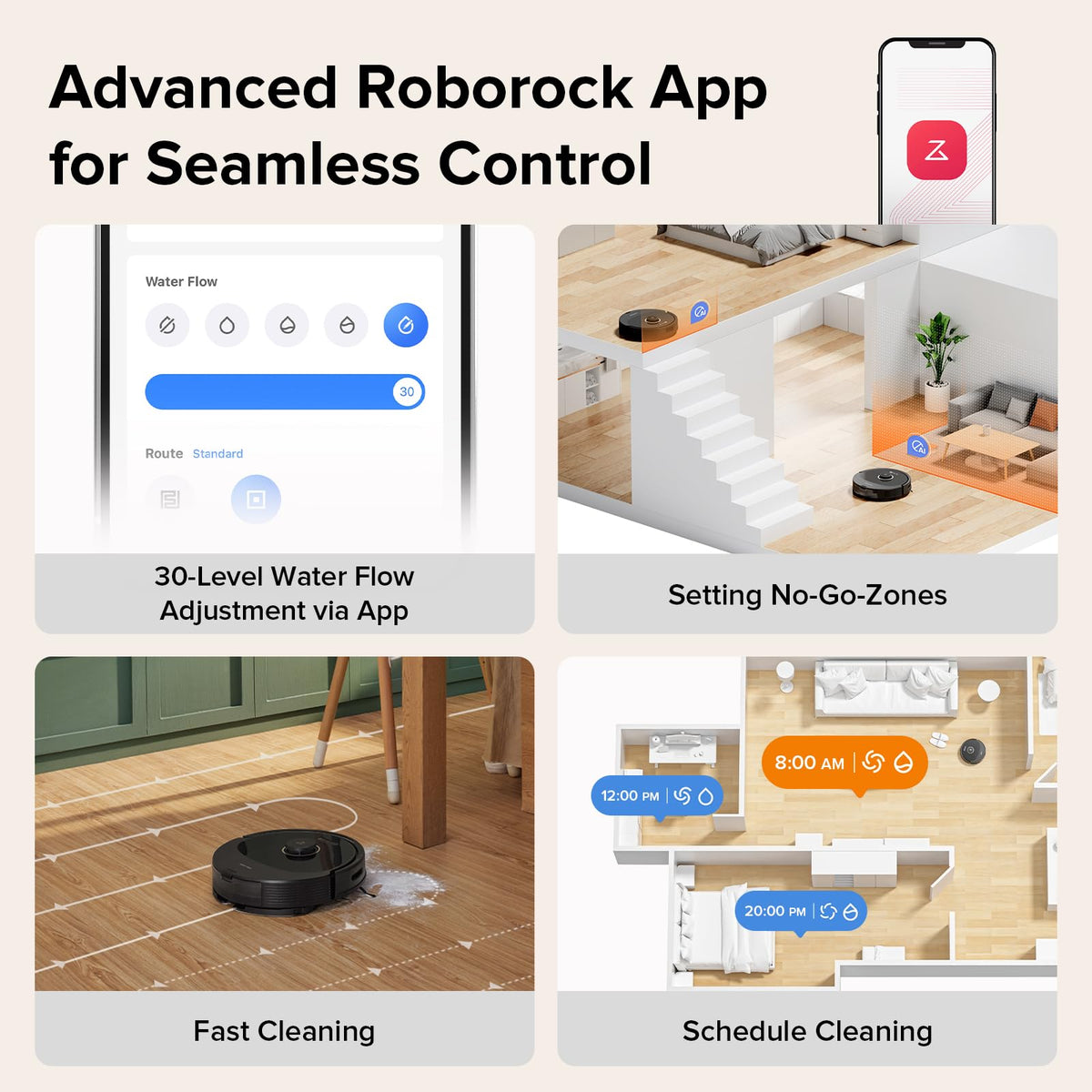 roborock Q8 Max Robot Vacuum and Mop Cleaner, DuoRoller Brush, 5500Pa Strong Suction, Lidar Navigation, Obstacle Avoidance, Multi-Level Mapping, Perfect for Pet Hair