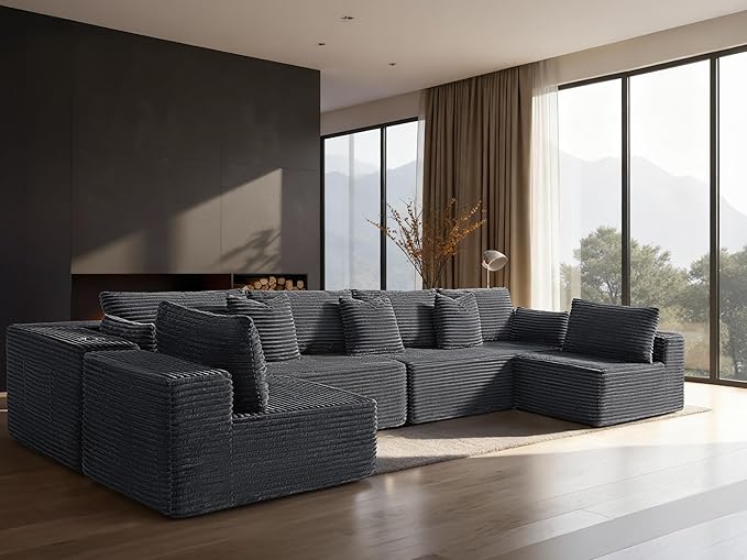 138" Cloud Sectional Couch, Comfort U Shaped Sofa