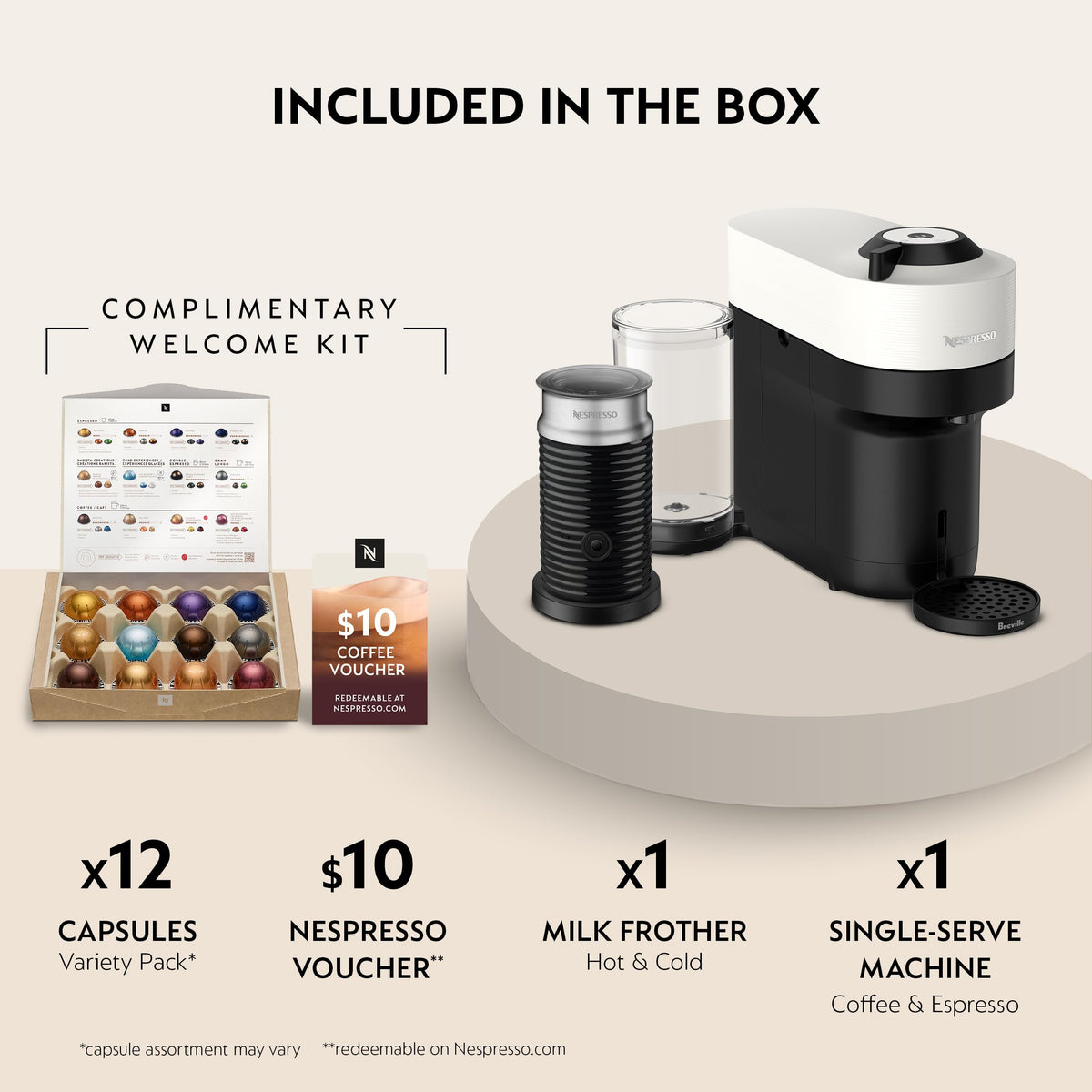 Nespresso Vertuo Pop+ Coffee and Espresso Maker by Breville with Milk Frother, Coconut White