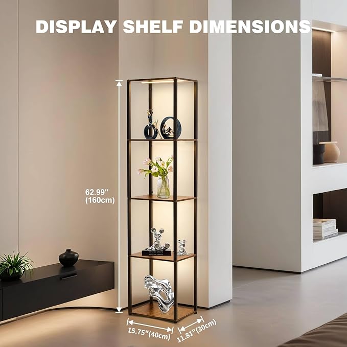 Corner Shelf with Lights, 5-Tier Display Shelf Curio Cabinet, 3 Color Dimmable