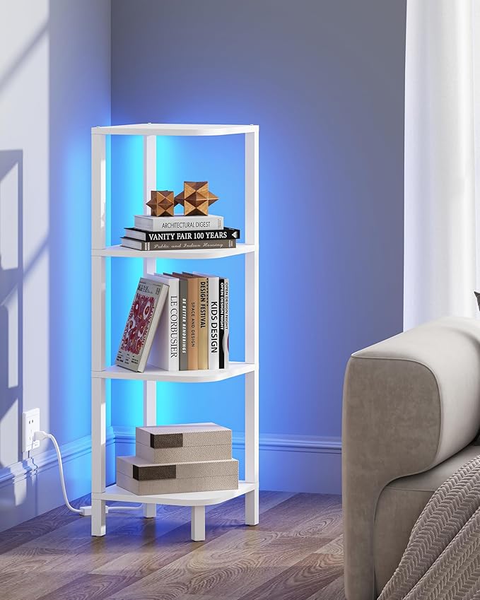 TUTOTAK Corner Shelf, 4-Tier Corner Bookshelf