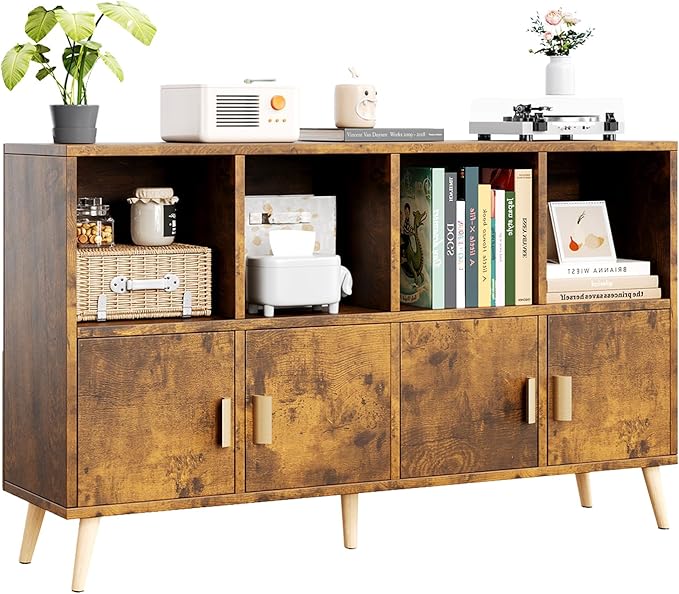 8-Cube Storage Organizer with Doors & 5 Solid Wood Legs, Mid-Century Modern