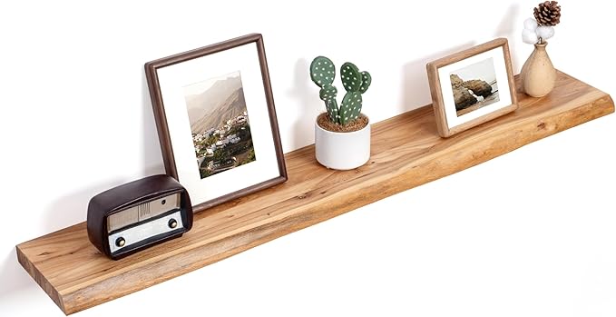 Floating Shelves for Wall Decor, Rustic Solid Elm Wood Live Edge Floating