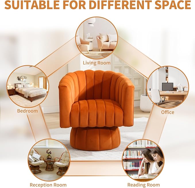 Swivel Accent Barrel Chair, Cute Comfy Small Round 360° Arm Chair, Velvet Sofa