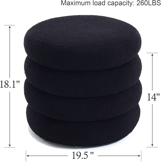 Flouki 19.5" Storage Ottoman Round, Vanity Stools