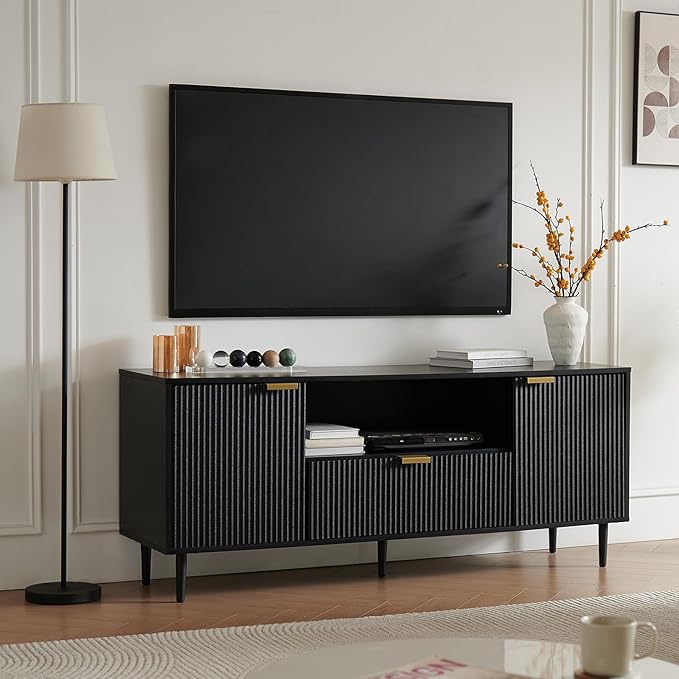 Okvnbjk Black TV Stand for 65 Inch TV, TV Consoles for Living Room, TV Stand