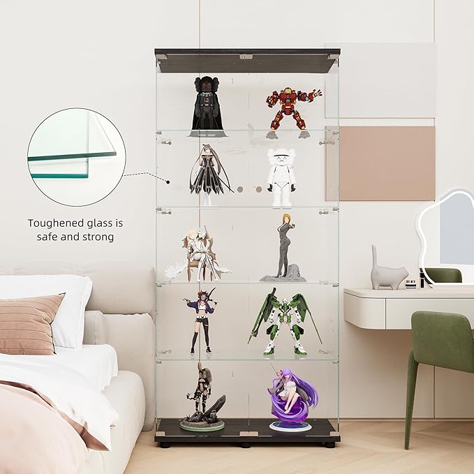FLYMUHJIA Curio Cabinets with Tempered Glass High Cabinet with Shelves Glass