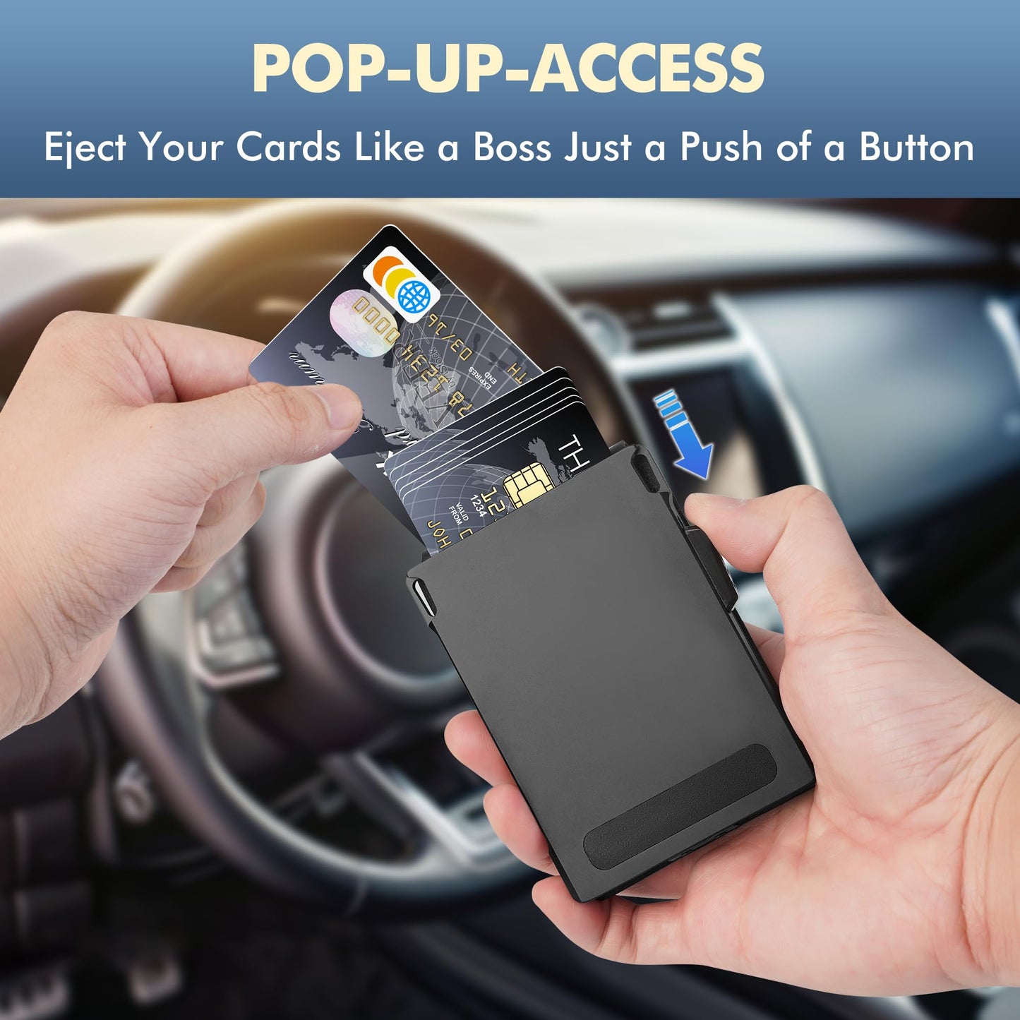 Vandz Minimalist Wallet for Men,Slim RFID Blocking Bifold Wallet Credit Card Holder Aluminum Pop-Up Card Case with Money Clip (Carbon Fiber Black)
