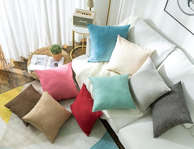 Stellhome Pack of 2 Farmhouse Burlap Throw Pillow Covers Linen Cushion Covers