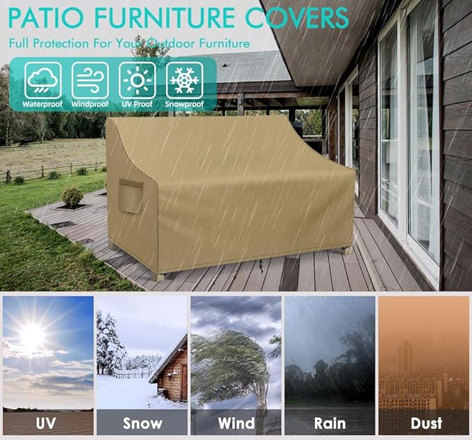 WLEAFJ Patio Sofa Cover Waterproof, 3-Seater Outdoor Sofa, Heavy Duty Deep