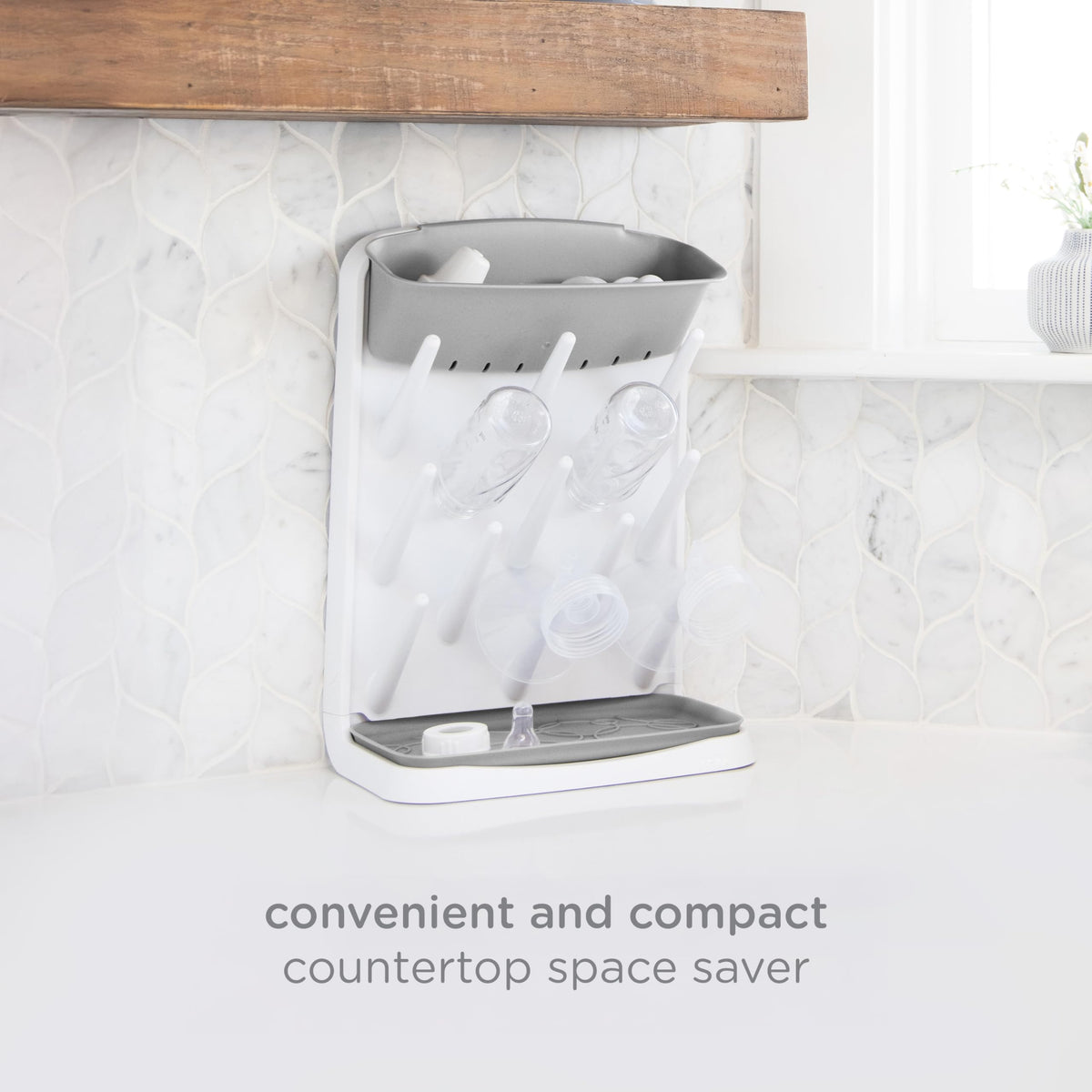 Ubbi Vertical Baby Bottle Drying Rack, Space Saving Countertop Drying Rack Baby Organizer, Gray