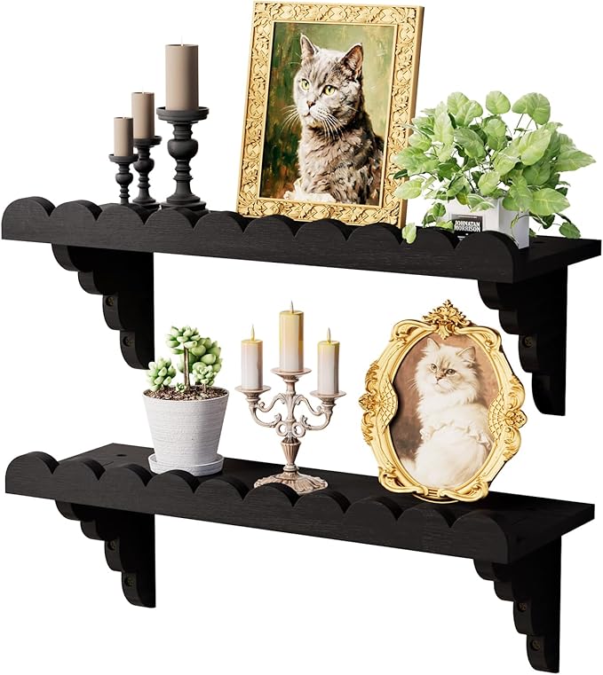 QsQueen Scalloped Wood Wall Shelf – 17 Inch Floating Shelf